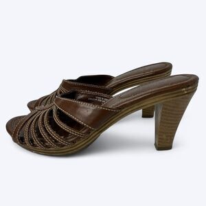 Y2K Self Esteem Nina Heeled‎ Sandals Womens Sz 6 Brown Strappy Faux Leather 2.5"